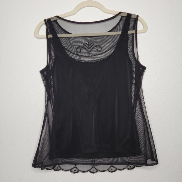 Vintage 90s Beaded Mesh Black Tank Top Fairy Whimsy Witchy Goth Shirt - Picture 5 of 6